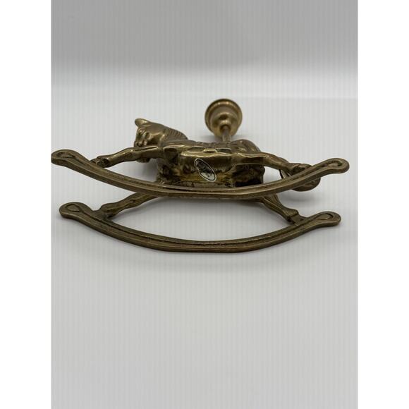 Vintage Brass Rocking Horse Candle Holder 6.7" x 1.6" and 6.7" tall - Picture 4 of 11